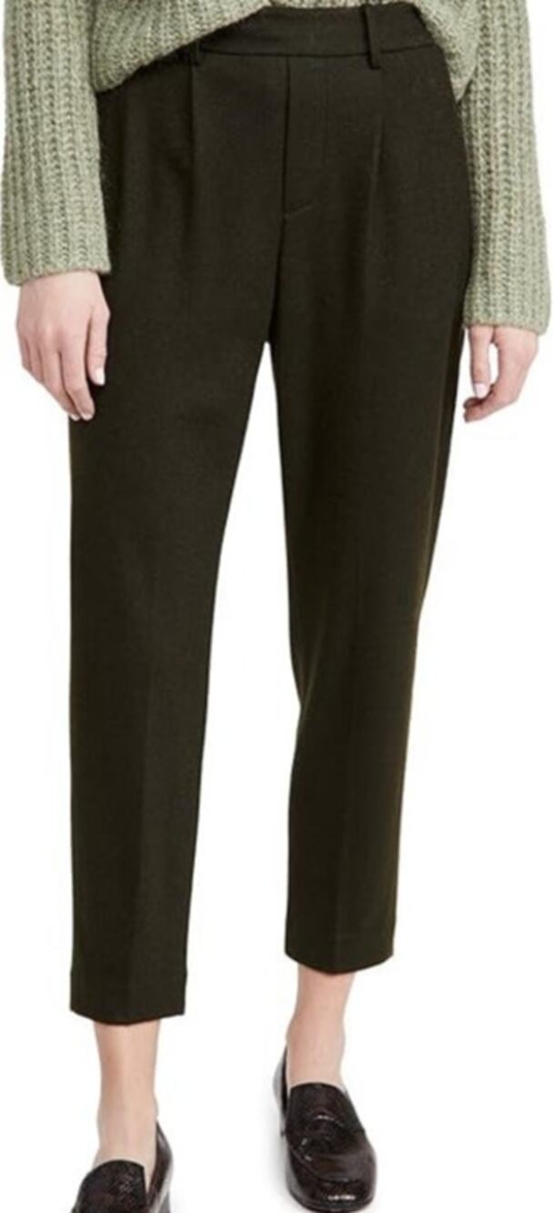 Vince Cozy Pull On Pants Pleated Cropped Tapered High Rise Wool Olive Small NWT